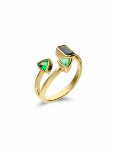 Anillo Oro Amarillo, Tsavoritas y Zafiro