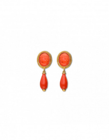 Pendientes Oro Amarillo Y Coral