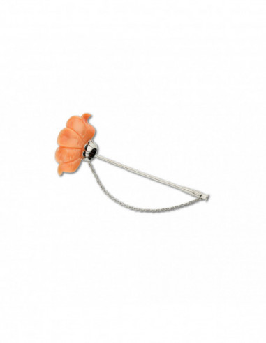 Broche Oro Blanco Y Coral