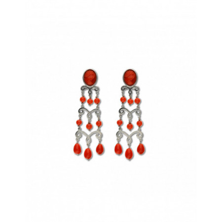 Pendientes Oro Blanco Y Coral. Género: Mujer. Material: Oro blanco. Piedras: Coral