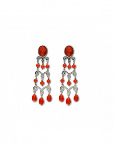 Pendientes Oro Blanco Y Coral