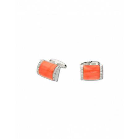 Gemelos Oro Blanco, Coral Y Diamantes. Género: Hombre. Material: Oro blanco. Piedras: Diamantes,Coral