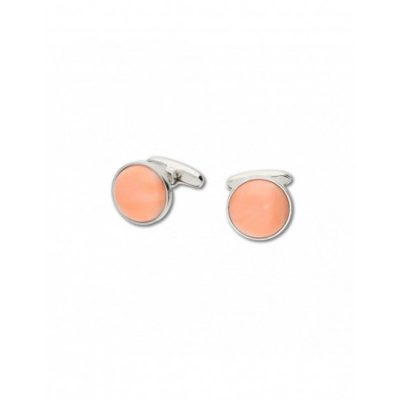 Gemelos Oro Blanco Y Coral. Género: Hombre. Material: Oro blanco. Piedras: Coral