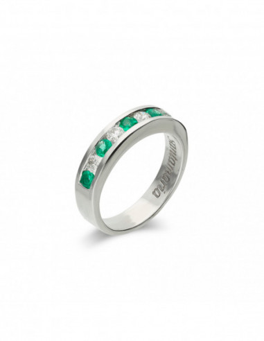 Anillo Oro Blanco, Diamantes Y Esmeraldas
