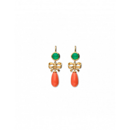 Pendientes Oro Amarillo, Esmeraldas y Coral