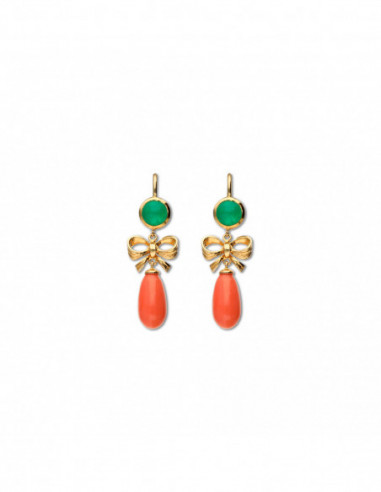 Pendientes Oro Amarillo, Esmeraldas y Coral