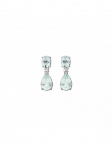 Pendientes Oro Blanco, Aguamarina Y Diamante