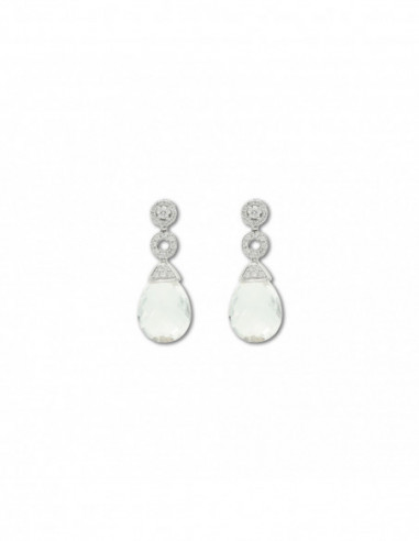 Pendientes Oro Blanco, Diamantes Y Cristal De Roca