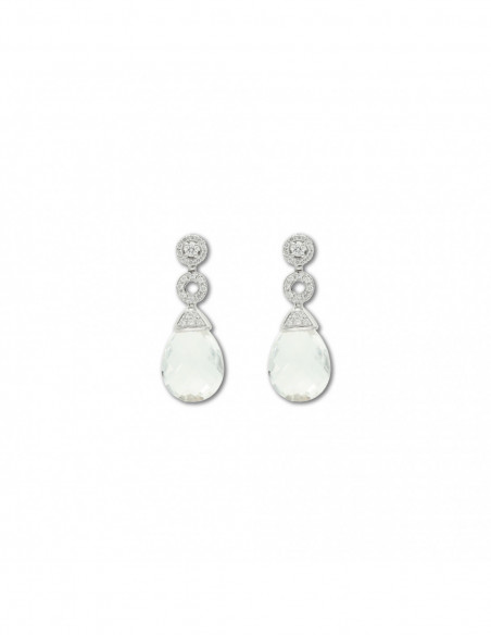 Pendientes Oro Blanco, Diamantes Y Cristal De Roca