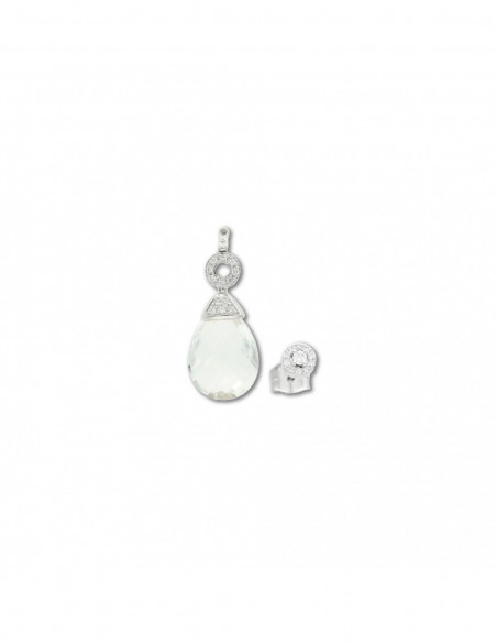 Pendientes Oro Blanco, Diamantes Y Cristal De Roca