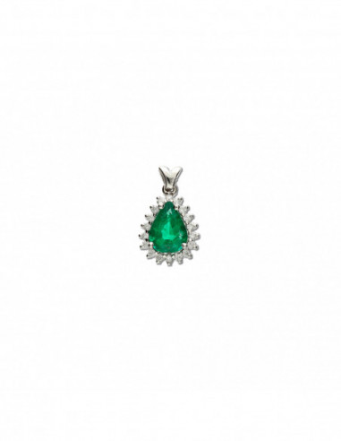 Colgante Oro Blanco, Diamantes Y Esmeralda