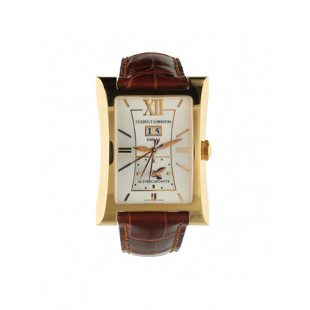 Reloj Cuervo y Sobrinos Esplendido Oro C2451.8A. Género: Hombre. Material: Oro. Tamaño: Más de 46mm. Correa: Piel. Color esfera: Plata. Estilo: Cocktail,Clásico. Movimiento: Automático. Características técnicas: Calendario,Hora y segundero,Doble uso horario