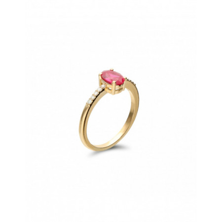 Anillo Oro Amarillo, Rubí Y Diamantes. Género: Mujer. Material: Oro amarillo. Piedras: Diamantes,Rubies