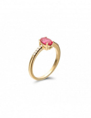 Anillo Oro Amarillo, Rubí Y Diamantes