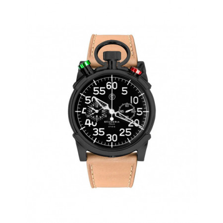 Reloj Scuderia Corsa CS20105. Género: Hombre. Material: Acero. Tamaño: De 43mm a 46mm. Correa: Piel. Color esfera: Negro. Estilo: Aviador,Casual. Movimiento: Cuarzo. Características técnicas: Hora y segundero,Cronógrafo