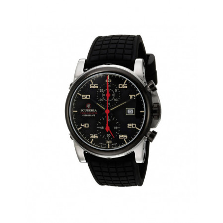 Reloj Scuderia Testa Piatta CS30104. Género: Hombre. Material: Acero. Tamaño: De 43mm a 46mm. Correa: Caucho. Color esfera: Negro. Estilo: Casual,Aviador. Movimiento: Cuarzo. Características técnicas: Calendario,Hora y segundero,Cronógrafo