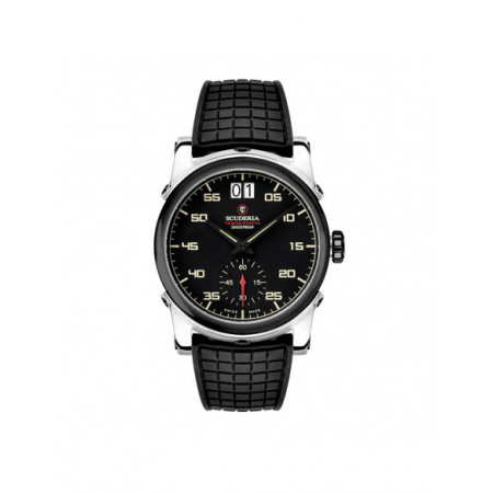 Reloj Scuderia Testa Piatta CS30004. Género: Hombre. Material: Acero. Tamaño: De 43mm a 46mm. Correa: Caucho. Color esfera: Negro. Estilo: Casual,Aviador. Movimiento: Cuarzo. Características técnicas: Calendario,Hora y segundero
