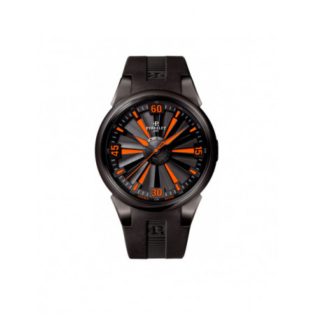 Reloj Perrelet Turbine A1047/3. Género: Hombre. Material: Acero. Tamaño: De 43mm a 46mm. Correa: Caucho. Color esfera: Negro,Otros. Estilo: Casual,Deportivo. Movimiento: Automático. Características técnicas: Hora y segundero
