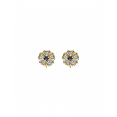 Pendiente Oro Amarillo-Blanco, Zafiro Y Diamantes. Género: Mujer. Material: Oro amarillo,Oro blanco. Piedras: Diamantes,Zafiros