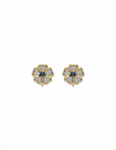 Pendiente Oro Amarillo-Blanco, Zafiro Y Diamantes