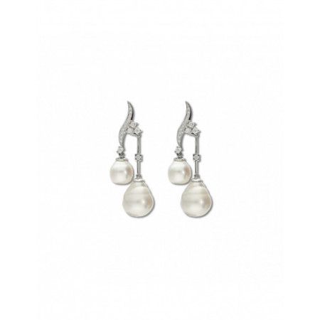 Pendientes Oro Blanco, Diamantes Y Perlas. Género: Mujer. Material: Oro blanco. Piedras: Diamantes,Perlas