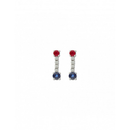 Pendientes Oro Blanco, Rubí, Diamantes Y Zafiro. Género: Mujer. Material: Oro blanco. Piedras: Diamantes,Rubies,Zafiros