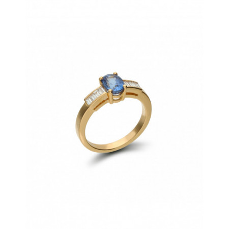 Anillo Oro Amarillo, Zafiro Y Diamantes. Género: Mujer. Material: Oro amarillo. Piedras: Diamantes,Zafiros