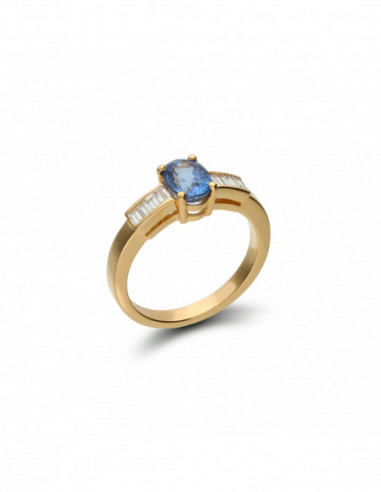 Anillo Oro Amarillo, Zafiro Y Diamantes