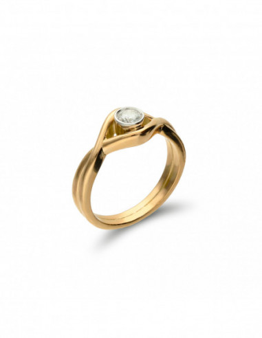 Anillo-Solitario Oro Amarillo-Blanco Y Diamante