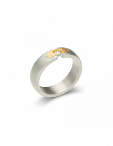 Anillo-Solitario Oro Blanco-Amarillo Y Diamante