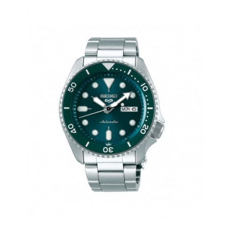 Reloj Seiko 5 Sports SRPD61K1. Género: Hombre. Material: Acero. Tamaño: De 39mm a 42mm. Correa: Acero. Color esfera: Verde. Estilo: Deportivo. Movimiento: Automático. Características técnicas: Hora y segundero,Calendario,Reserva de marcha