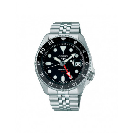 Reloj Seiko 5 Sports Style GMT SSK001K1. Género: Hombre. Material: Acero. Tamaño: De 39mm a 42mm. Correa: Acero. Color esfera: Negro. Estilo: Deportivo. Movimiento: Automático. Características técnicas: Reserva de marcha,Hora y segundero,Calendario