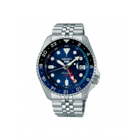 Reloj Seiko 5 Sports Style GMT SSK003K1 Blueberry. Género: Hombre. Material: Acero. Tamaño: De 39mm a 42mm. Correa: Acero. Color esfera: Azul. Estilo: Deportivo. Movimiento: Automático. Características técnicas: Reserva de marcha,Hora y segundero,Calendario
