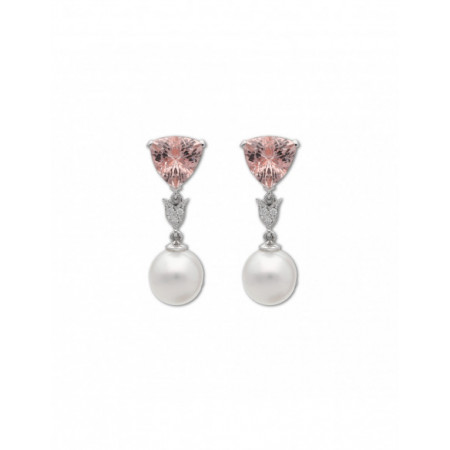 Pendientes Oro Blanco Con Diamantes, Morganita Y Perlas. Género: Mujer. Material: Oro blanco. Piedras: Diamantes,Perlas,Morganitas