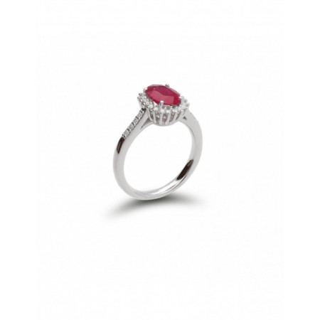 Anillo Oro Blanco Con Diamantes Y Rubí. Género: Mujer. Material: Oro blanco. Piedras: Diamantes,Rubies