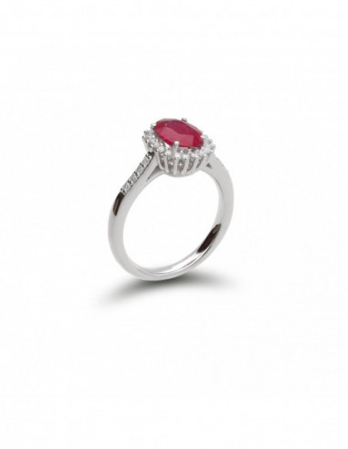 Anillo Oro Blanco Con Diamantes Y Rubí