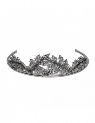 Diadema Novia Hojas Plata Y Circonita