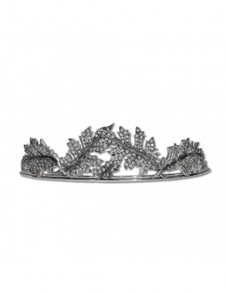 Diadema Novia Hojas Plata Y Circonita