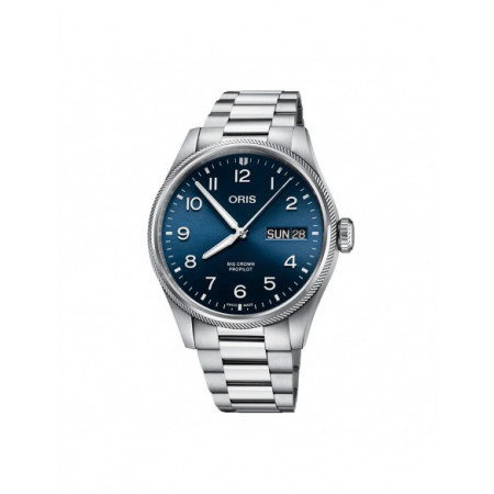 Reloj Oris Big Crown ProPilot 01 752 7760 4065. Género: Hombre. Material: Acero. Tamaño: De 43mm a 46mm. Correa: Acero. Color esfera: Azul. Estilo: Casual. Movimiento: Automático. Características técnicas: Calendario,Hora y segundero