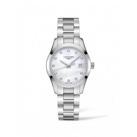 Reloj Longines Conquest Classic L2.386.4.87.6. Género: Mujer. Material: Acero. Tamaño: De 32mm a 38mm. Correa: Acero. Color esfera: Nácar. Estilo: Cocktail,Clásico. Movimiento: Cuarzo. Características técnicas: Hora y segundero,Calendario