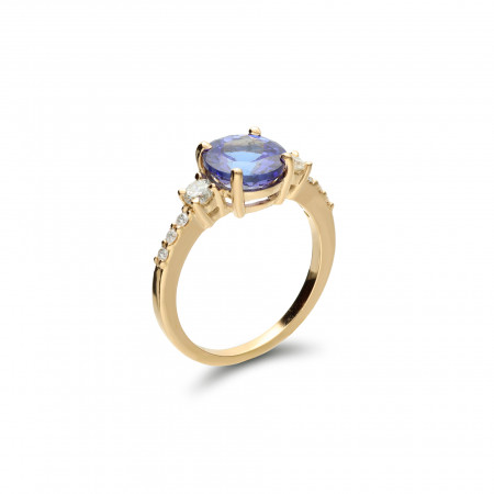 Anillo Oro Amarillo, Tanzanita Y Diamantes. Género: Mujer. Material: Oro amarillo. Piedras: Diamantes,Tanzanita