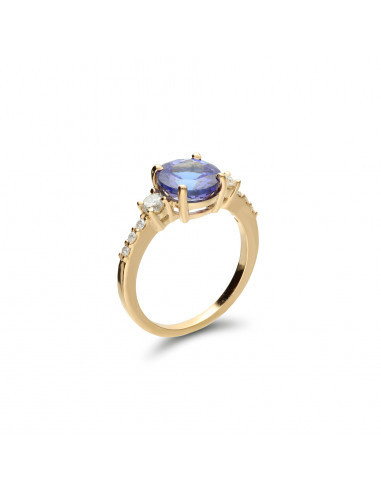 Anillo Oro Amarillo, Tanzanita Y Diamantes