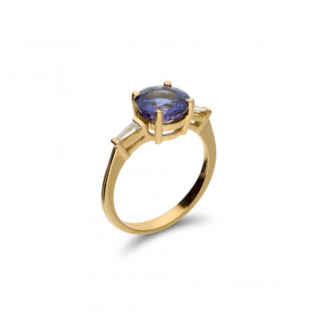 Anillo Oro Amarillo, Tanzanita Y Diamantes. Género: Mujer. Material: Oro amarillo. Piedras: Diamantes,Tanzanita