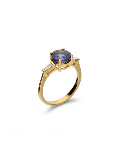 Anillo Oro Amarillo, Tanzanita Y Diamantes