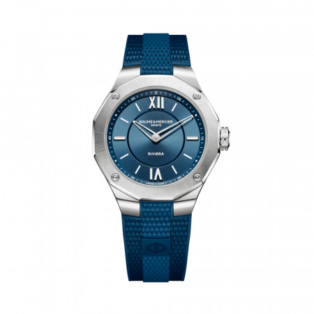 Reloj Baume Et Mercier Riviera M0A10689. Género: Mujer. Material: Acero. Tamaño: De 32mm a 38mm. Correa: Acero. Color esfera: Azul. Estilo: Deportivo. Movimiento: Cuarzo. Características técnicas: Solo hora