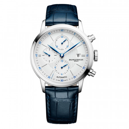 Reloj Baume Et Mercier Classima M0A10330. Género: Hombre. Material: Acero. Tamaño: De 39mm a 42mm. Correa: Piel. Color esfera: Plata. Estilo: Casual. Movimiento: Automático. Características técnicas: Hora y segundero,Calendario,Cronógrafo,Reserva de marcha
