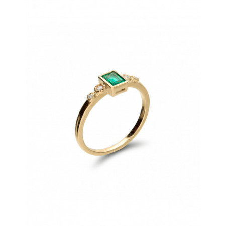Anillo Oro Amarillo, Esmeralda Y Diamantes. Material: Oro amarillo. Piedras: Diamantes,Esmeraldas