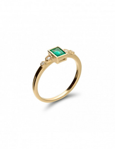 Anillo Oro Amarillo, Esmeralda Y Diamantes