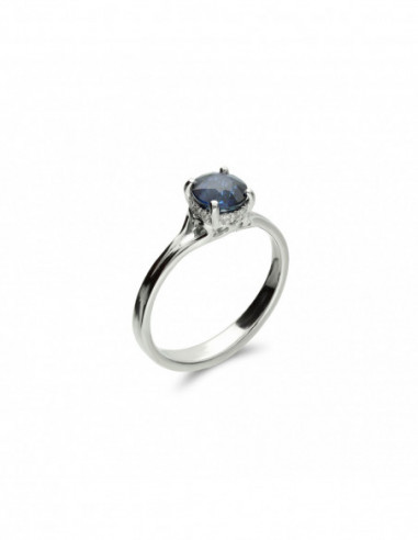 Anillo Oro Blanco, Zafiro Y Diamantes