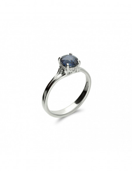 Anillo Oro Blanco, Zafiro Y Diamantes